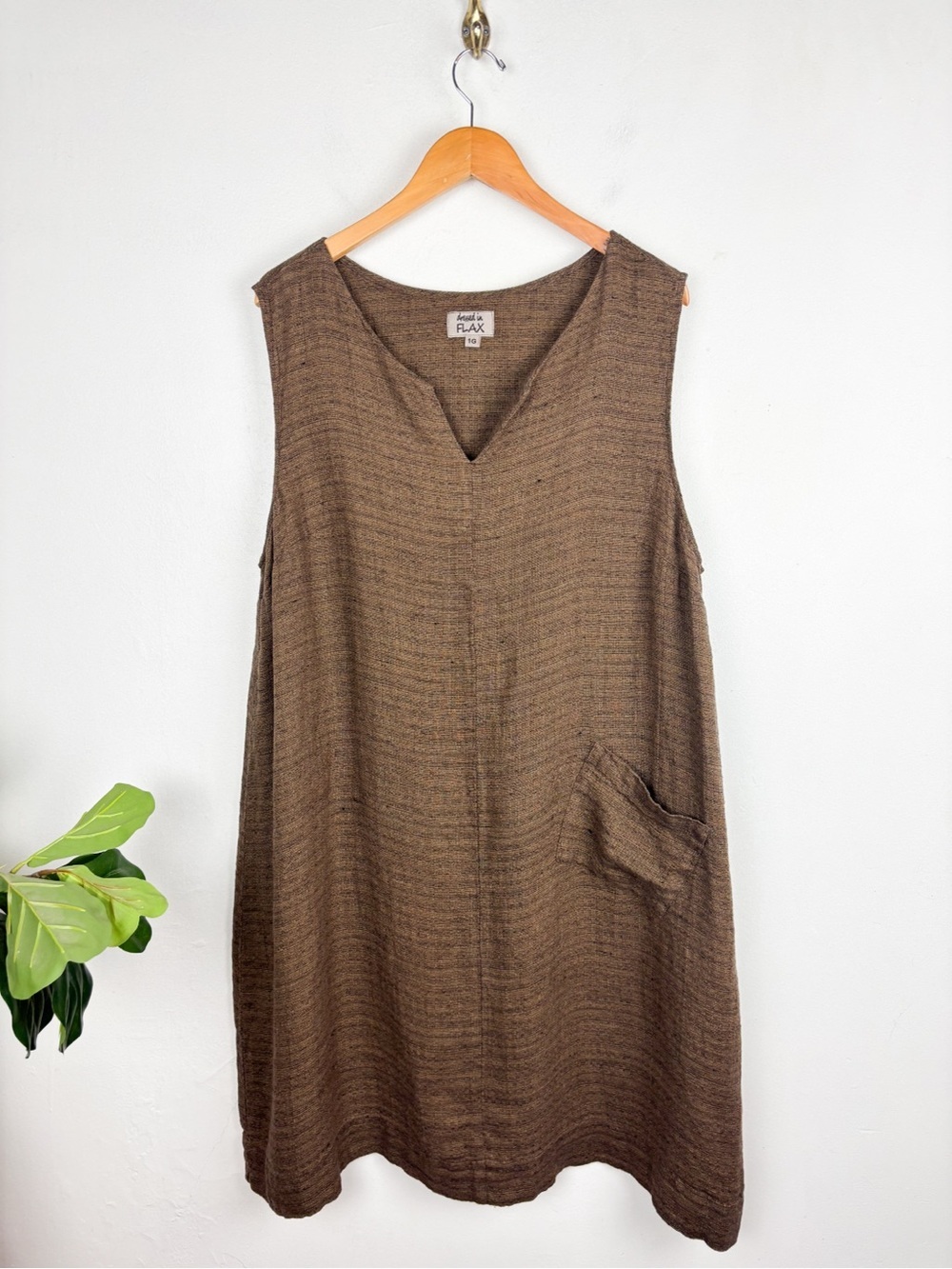 FLAX Brown Linen Sleeveless Dress Sz 1G